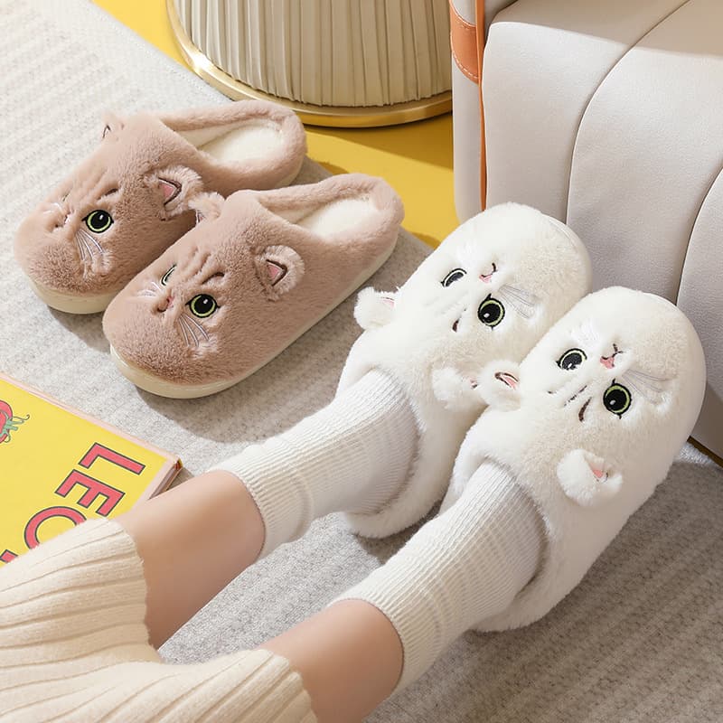 Autumn/Winter Cotton Slippers for Men and Women, Couple Cartoon Cute Plush Home Warm Winter Slippers, Women's Comfortable Cotton Slippers
