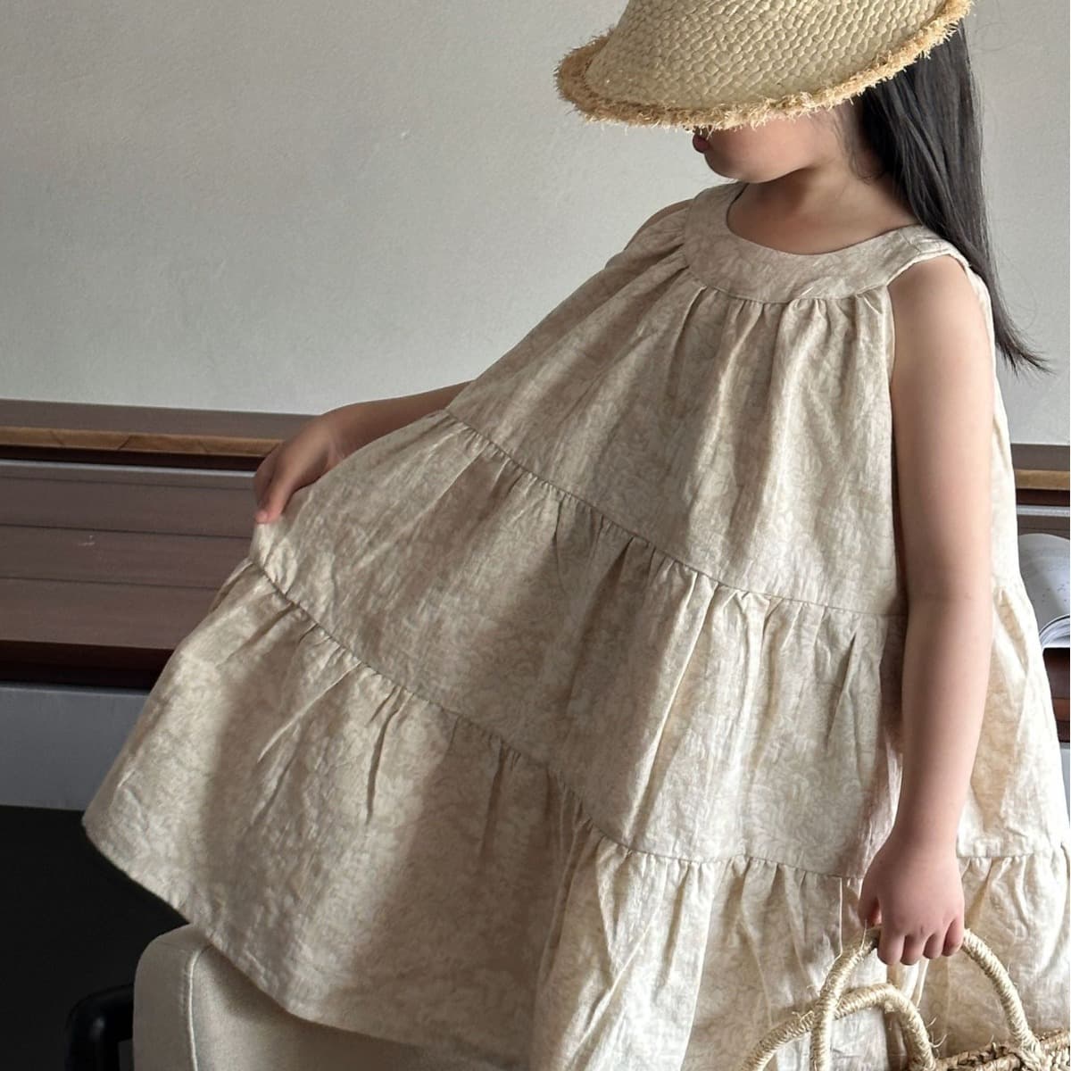 Baby Girl Princess Dress 2024 Spring Children's Elegant Fairy Cotton Linen Jacquard Vest Slip Dress