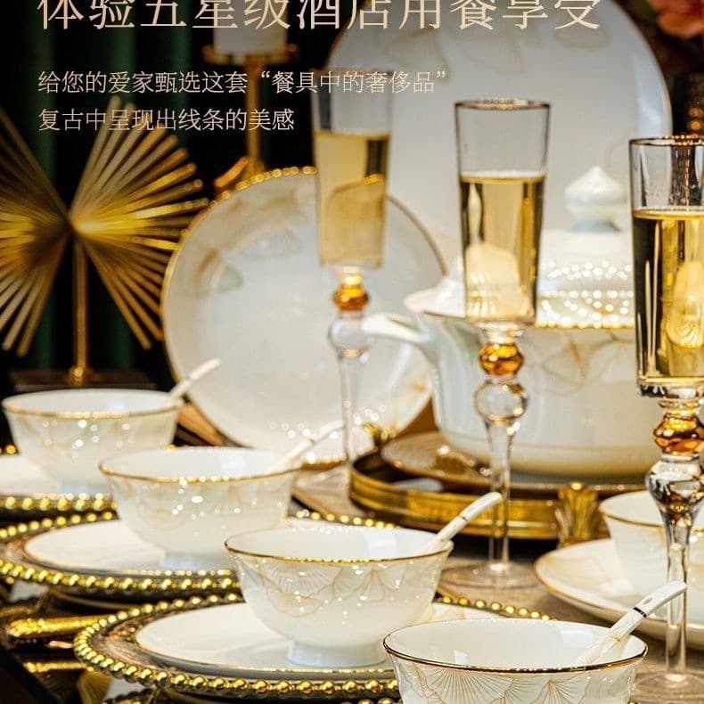 2025 Bowl and Plate Set Jingdezhen Ceramic New Style Home Light Luxury Combination Housewarming Dinnerware