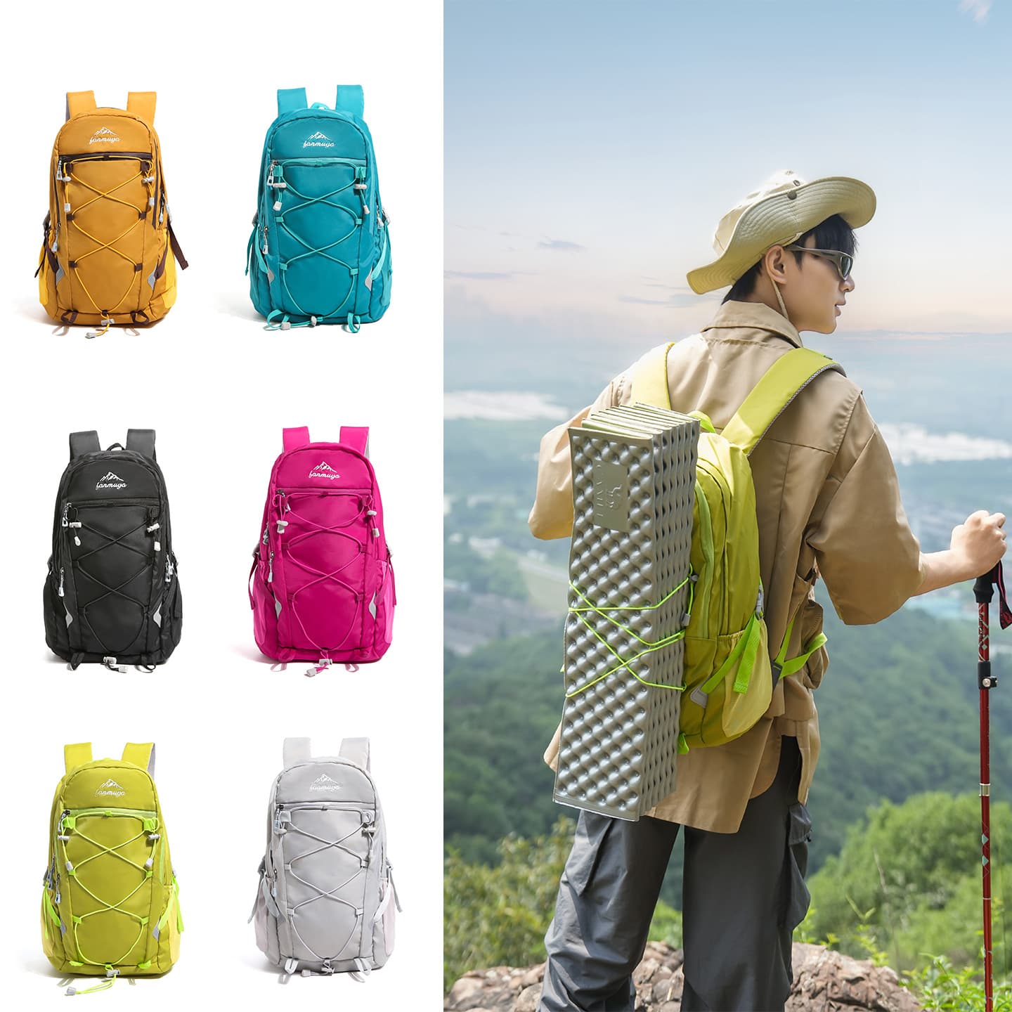 New student contrasting color stitching backpack for men and women, camping travel bag, lightweight mountaineering hiking sports backpack