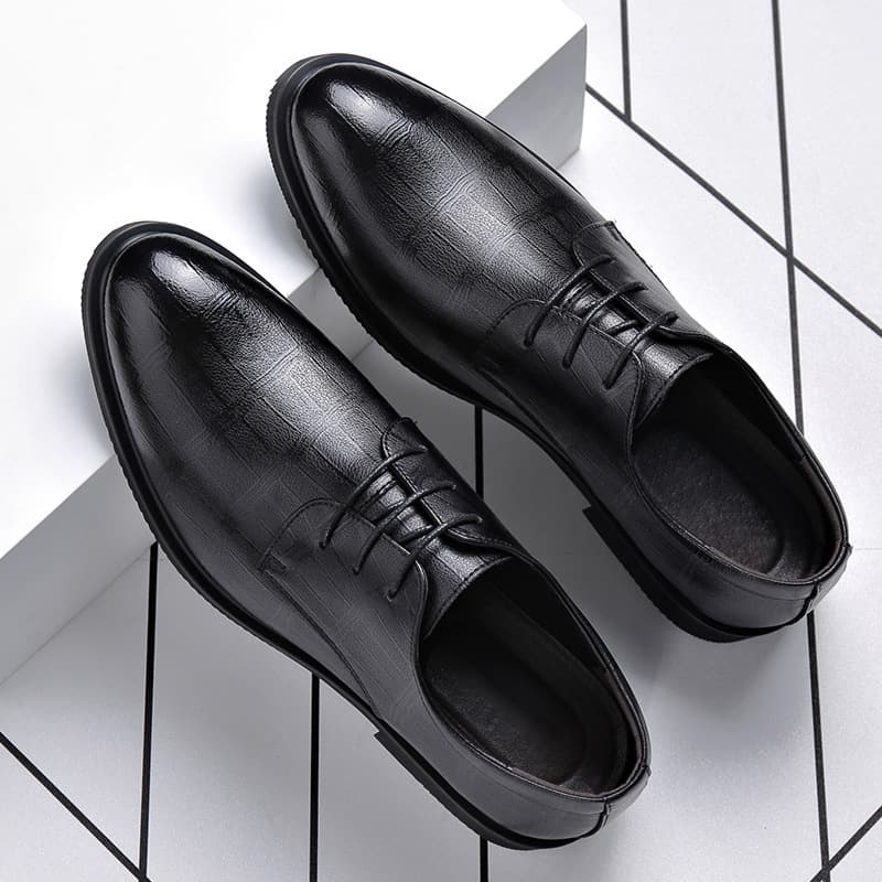 Men's Large Size Leather Shoes, Korean Business Formal Pointed Toe Dress Shoes, Trendy Black Wedding Shoes for Groom, Drop Shipping Available
