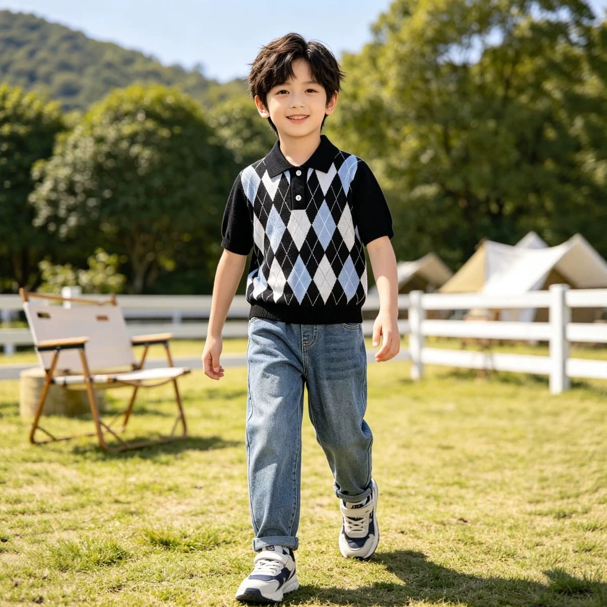 Summer children's knitted POLO shirts, short-sleeved T-shirts, boys' spring and autumn sweaters, girls' fashionable and versatile medium and large children's clothing trends