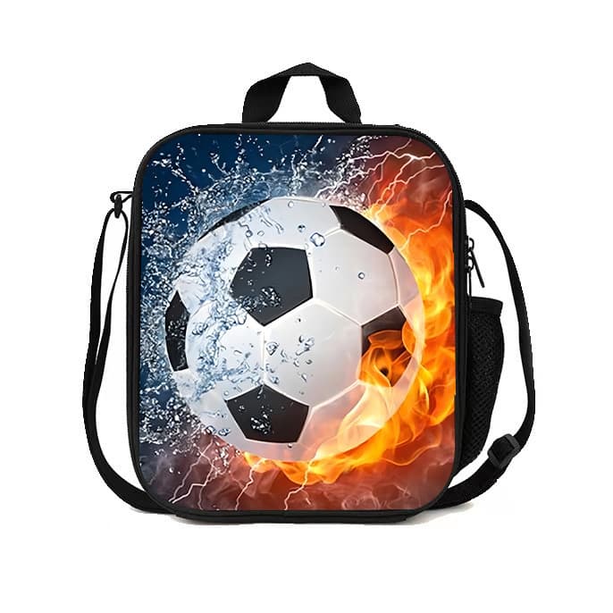 New Cross-Border Soccer Basketball Pattern Kids Lunch Bag Elementary School Lunch Box Bag Fashionable Trendy Boys Lunch Tote