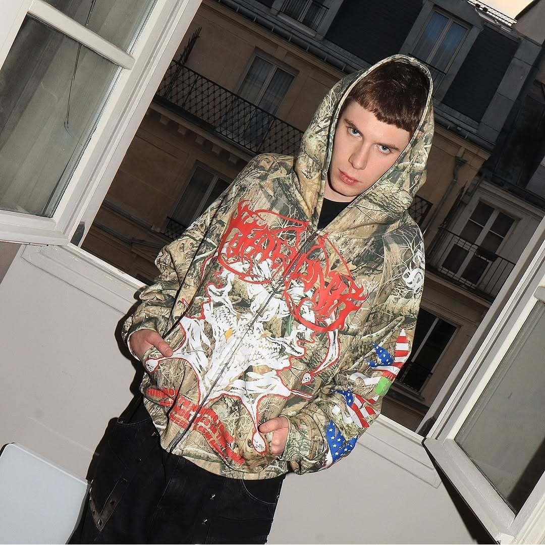 Men's 2026 fashion new American high street trendy printed zipper hoodie lulu sweatshirt gothic clothing