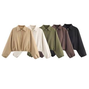 AliExpress jacket coat puffy European and American women's cross-border zipper black white khaki