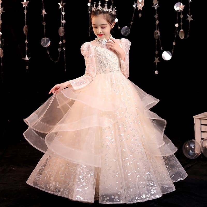 Children's Formal Dress Flower Girl High-End Piano Performance Princess Dress Autumn Little Girl Host Evening Gown Birthday