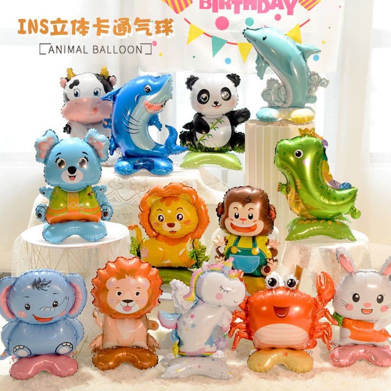 Standing Cartoon Animal Balloons Cute Children's Birthday Party Decoration Scene Setup Props Internet-Famous Bobo Balloons