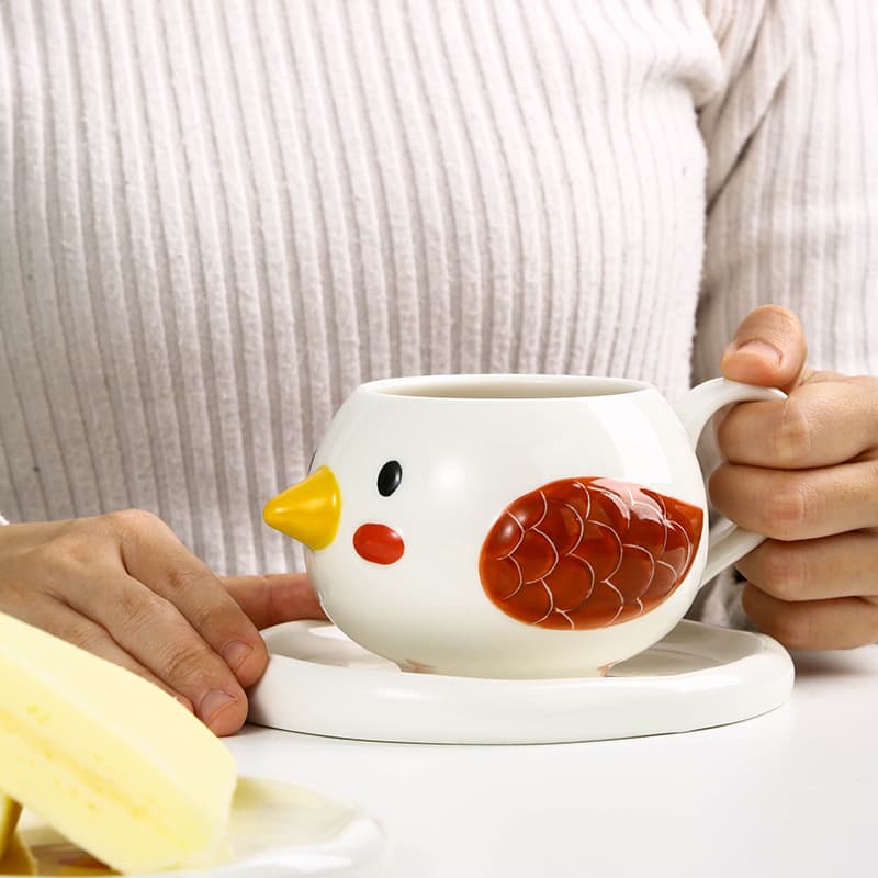 Creative Ceramic Coffee Cup, Cartoon Bird Breakfast Cup, Large Capacity Coffee Cup, Advertising LOGO Cup, Coffee Cup and Saucer