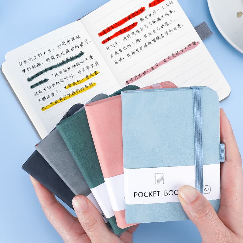 A7 Mini Notebook Wholesale PU Leather Touch Strap Pocket Notebook Student Diary A5 Small Notebook Custom Logo Printing