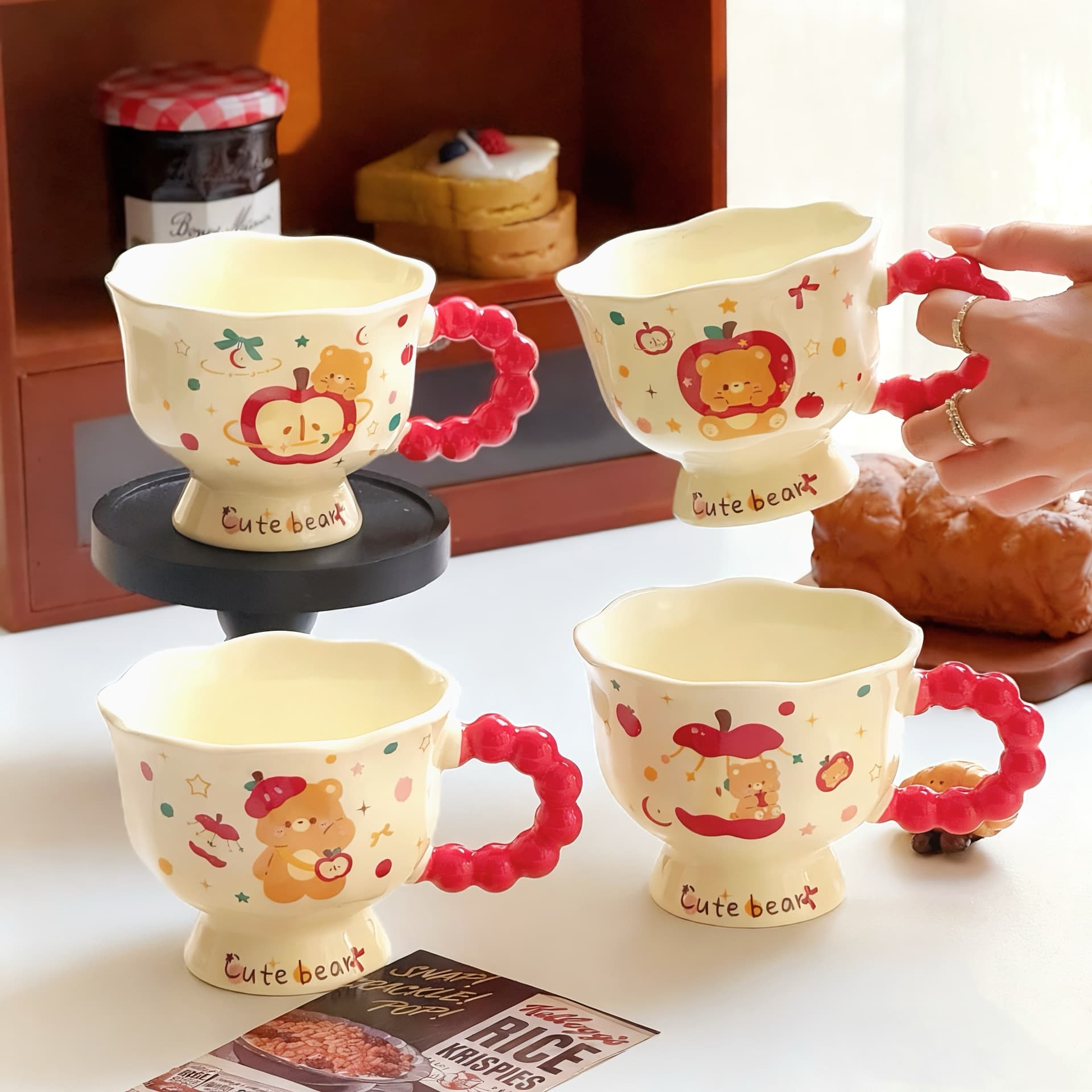 ins cartoon apple bear ceramic mug cute girl gift high value gift cup accompanying gift water cup