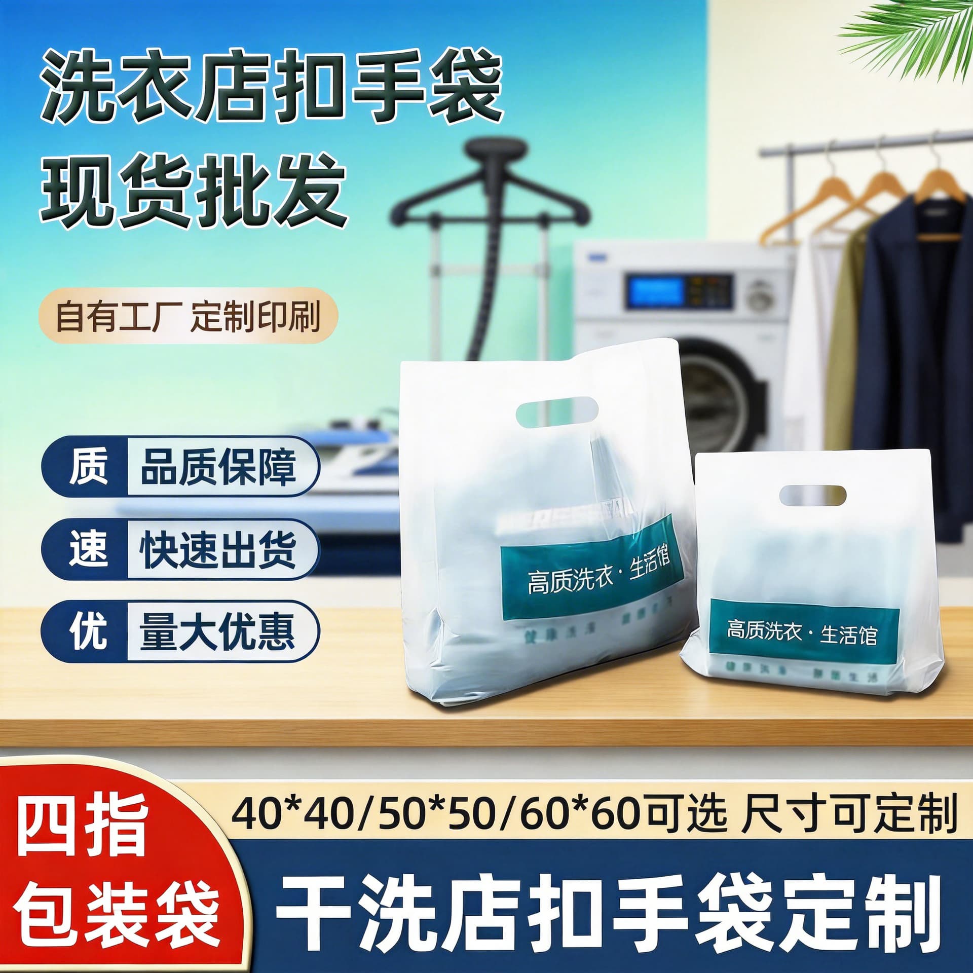 Special handbag for dry cleaners, universal laundry buckle handbag, customized UCC four-finger bag, roll material thickening packing bag