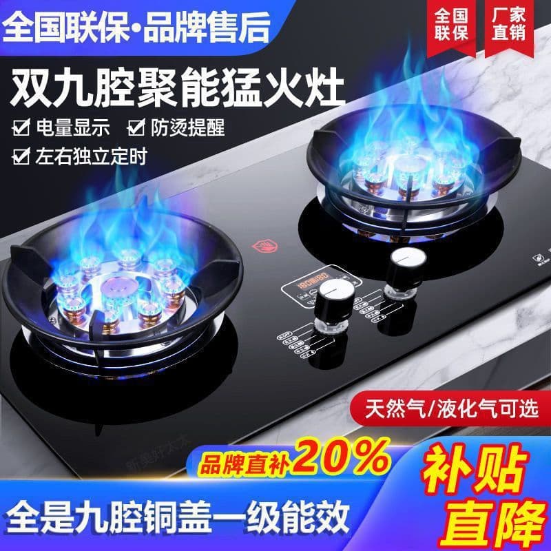 Haotaitai Gas Stove Dual Burner Home Built-in Natural Gas Tabletop Liquefied Gas Energy Saving Cooktop
