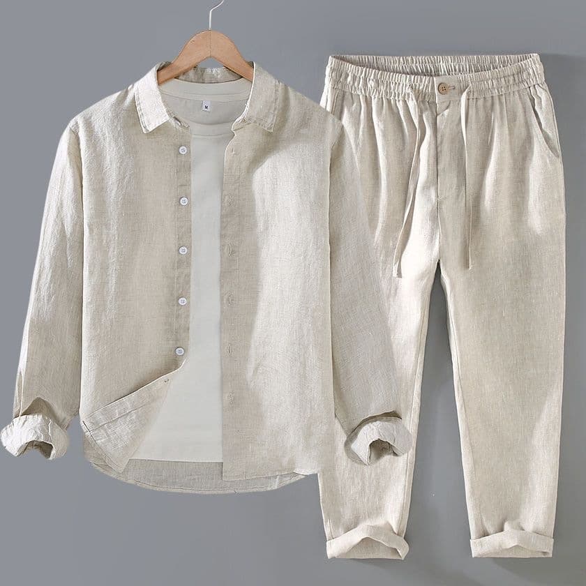 High-End Pure Linen Suit Men Spring Autumn Summer Long-Sleeve Shirt Men Casual Breathable Cotton Linen Men's Wear 2025 New