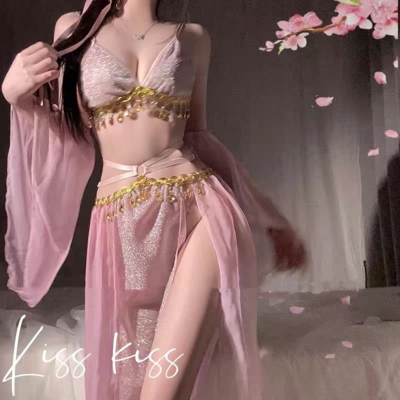 Lingerie Strappy Shimmer Chiffon Hanfu Bra Fun Ancient Style Fairy Seductive Dress QQNY
