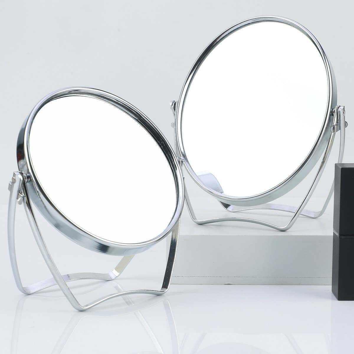 Chrome Desktop Standing Mirror Octagonal Double-Sided High-Definition Mirror for Dormitory Bedroom Desk Vanity Mirror