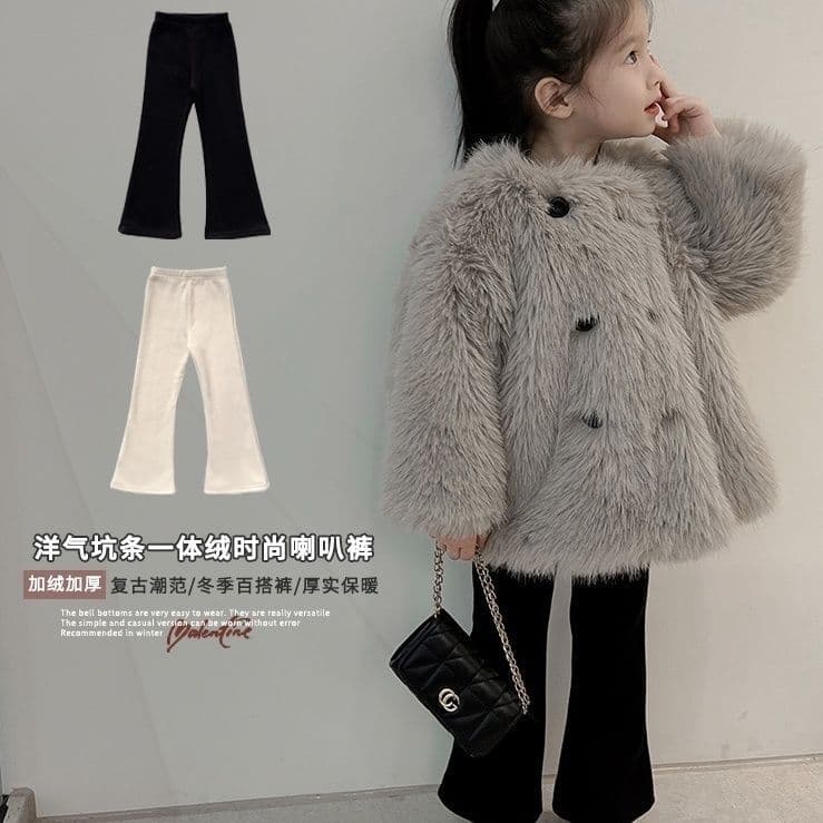 Girls' Pants Baby Fashion Versatile Autumn/Winter Long Pants Corduroy Integrated Fleece-Lined Stylish Flared Pants Wholesale