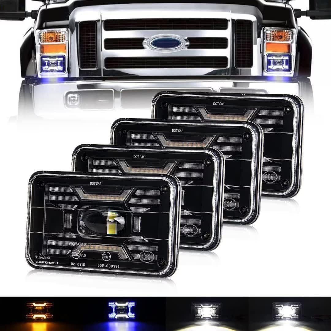 New LED Headlight Compatible with JEEP Wrangler Pickup Truck Modification, 5-inch with High/Low Beam 4x6 Square Light