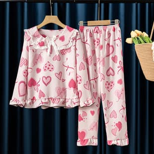 Girls Pajamas Children Spring Autumn Summer Long Sleeve Thin Homewear Girls Baby Bubble Cotton Korean Air Conditioning Suit Set