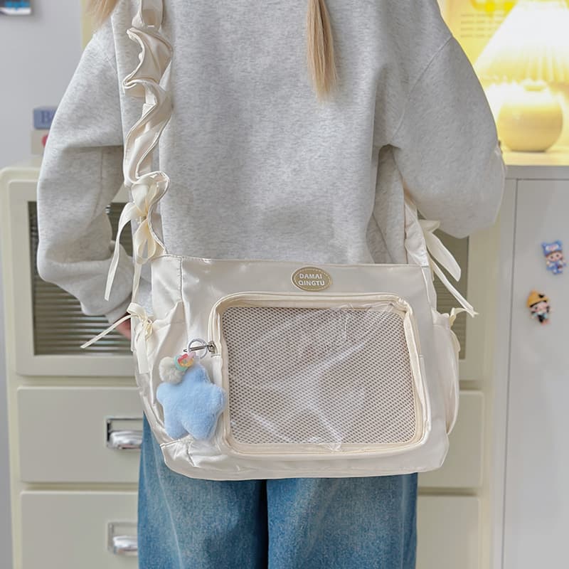 Korean Cute Soft Girl Student Shoulder Bag, Japanese Anime Secondary Girl Transparent Ita Bag, Pearl Glitter Crossbody Bag for Women