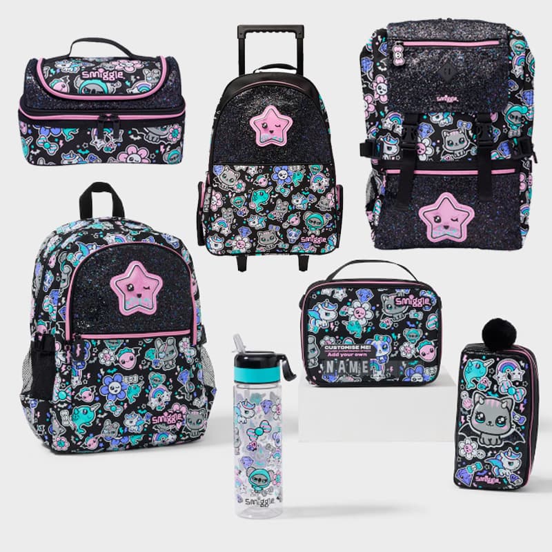 Australia New Smiggle School Bag for Primary and Secondary School Students, Large Capacity Backpack, Kids Cartoon Backpack with Double-Layer Pencil Case