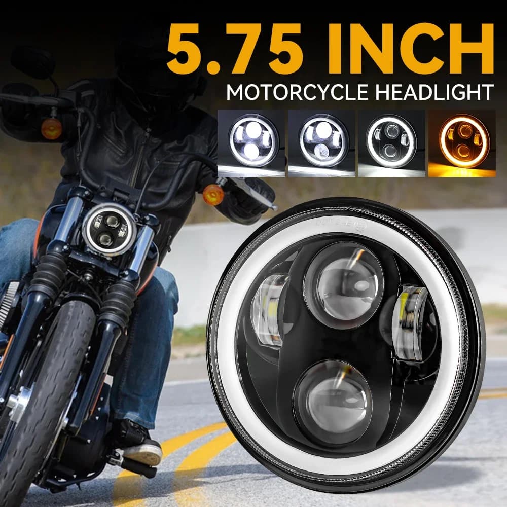 5.75inch Harley Wrangler Headlight Off-Road Vehicle Motorcycle Headlight Full Circle 4-Bead 60W with Angel Eyes