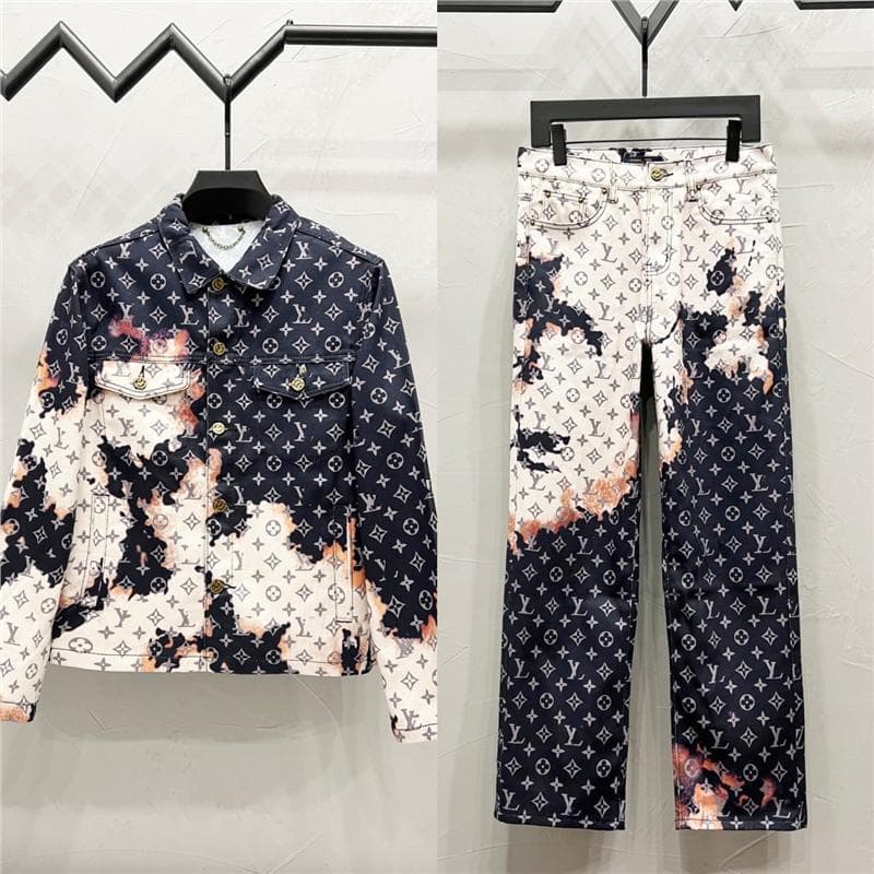 2025 New Foreign Trade Trendy Brand LV Full Body Letter Logo Jacquard Embossed Versatile Casual Jacket Set for Men and Women