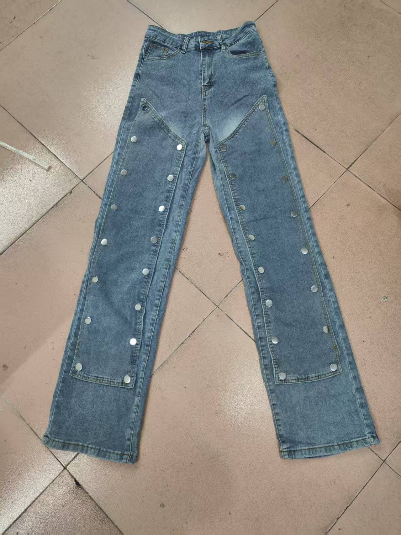 2025 Fall/Winter New Street Style Detachable Snap Design Irregular Jeans High-Waist Straight-Leg Pants