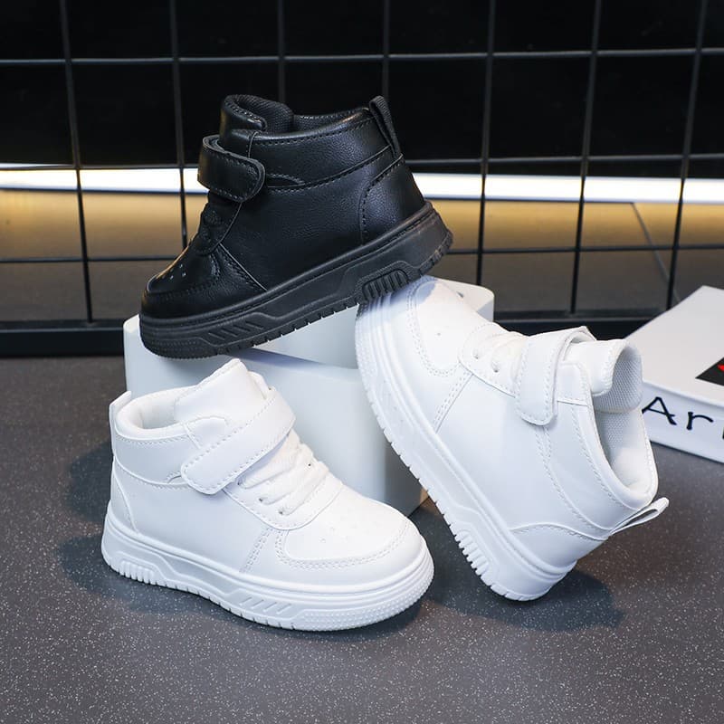 Children's High-Top Sneakers Breathable Comfortable Wear-Resistant Boys' Sports Shoes Girls' White Shoes Solid Color Versatile for Toddlers and Kids