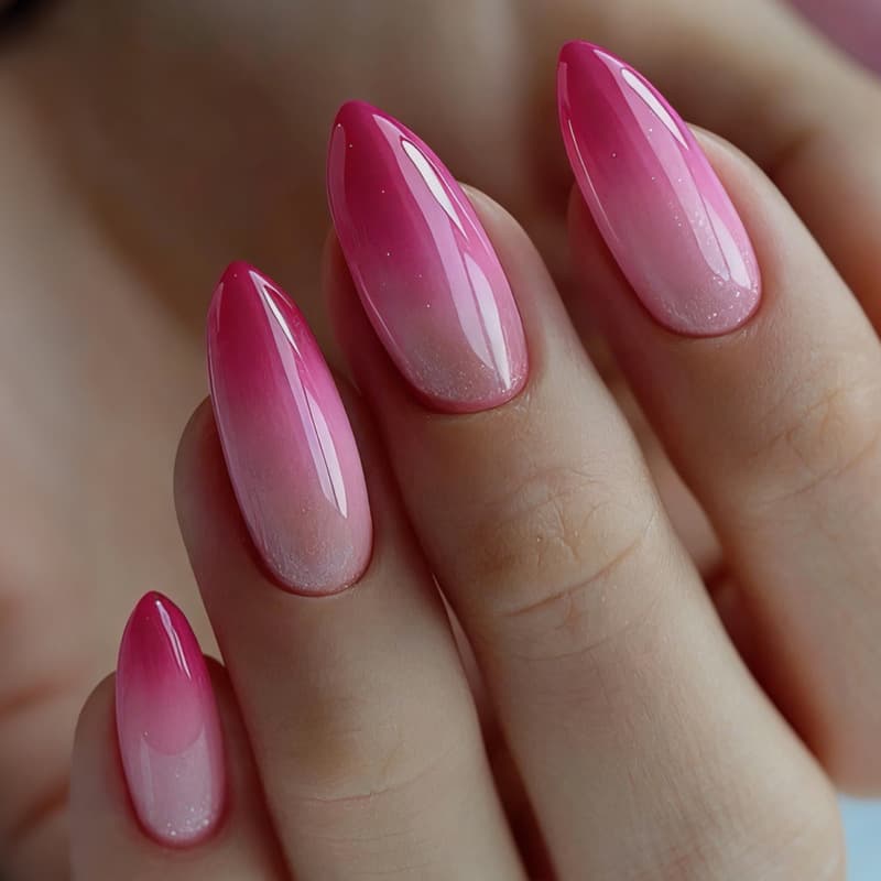 Hot-selling European and American cross-border almond rose red gradient fine glitter press-on nails in box, ins-style finished false nails