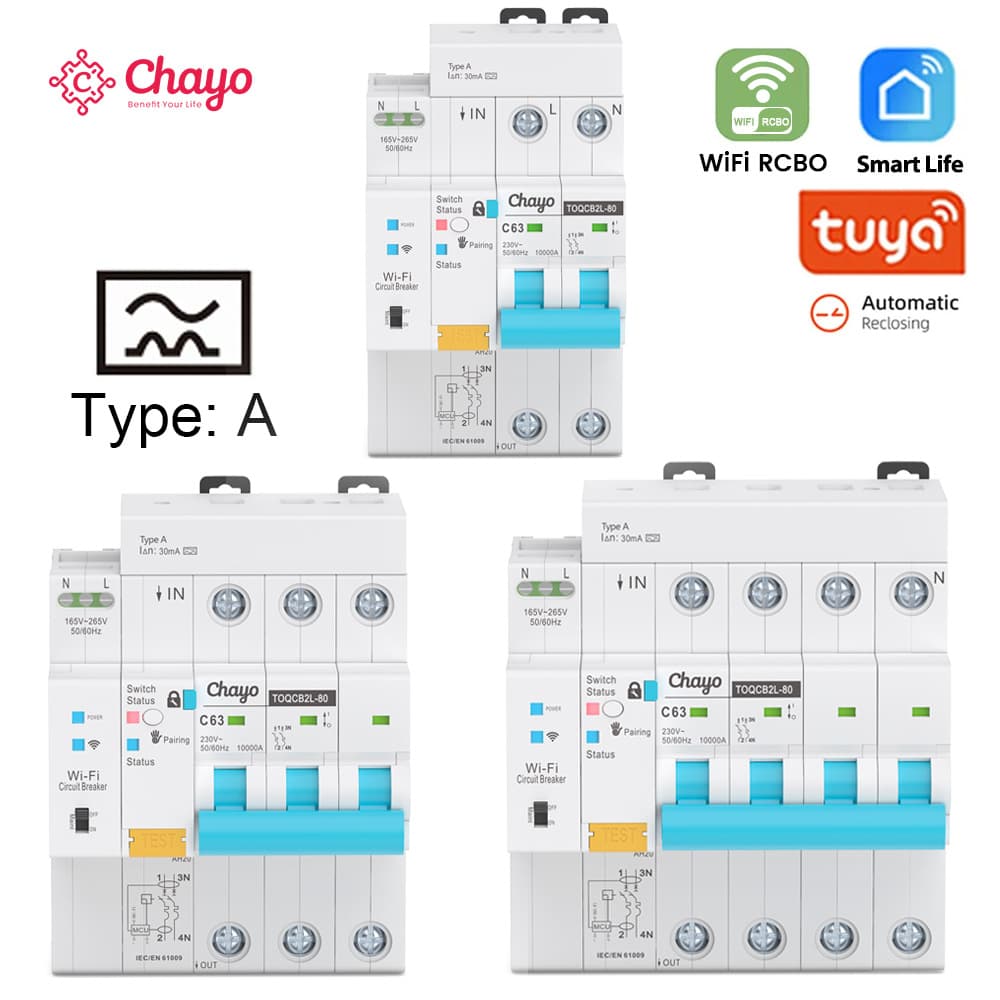 Type A Tuya WiFi Smart Leakage Protection Circuit Breaker Remote Control Metering Main Switch Circuit Breaker Chayo