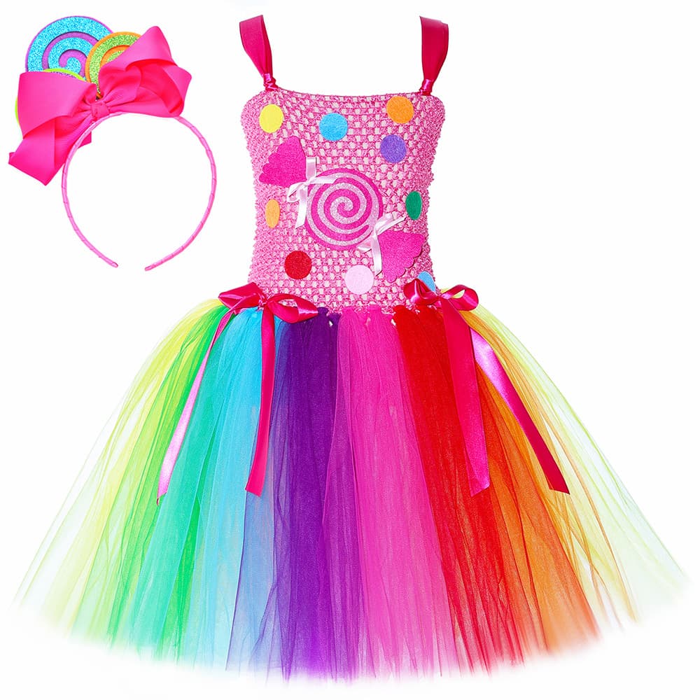 Cross-border rainbow candy tutu dress children's princess dress festival party performance clothes girls mesh tutu dress