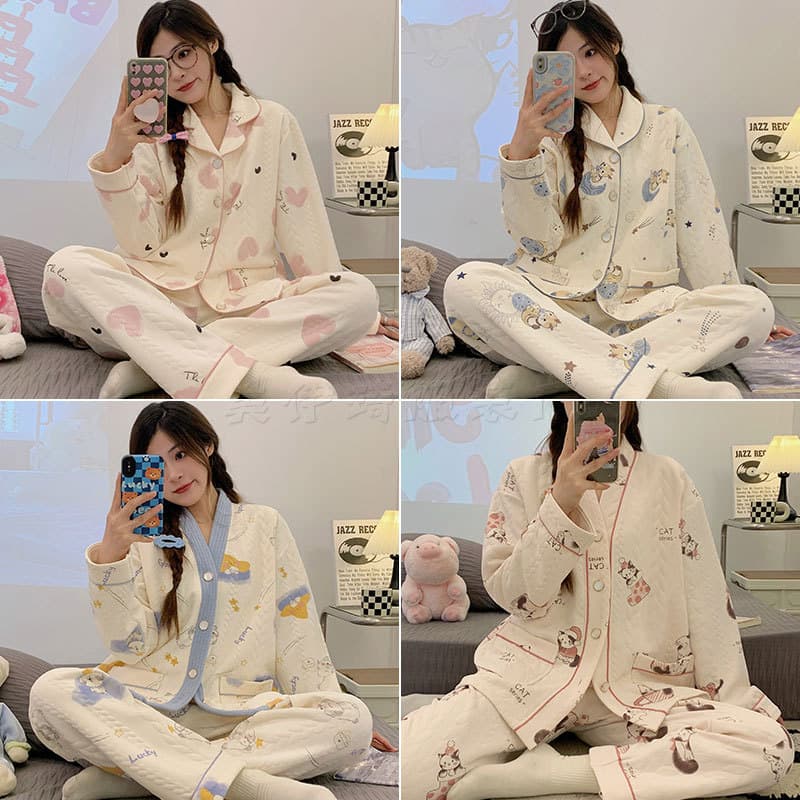 New Monthly Clothing Autumn and Winter Interlayer Air Cotton Maternity Nursing Pajamas Postpartum December Warm Nursing Clothes