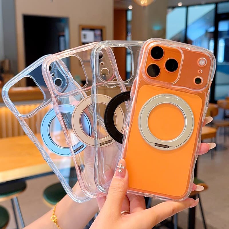 For iPhone 18 Pro Max Wave Pattern Magnetic Stand Phone Case, Transparent Apple 17 Pro Max Protective Cover