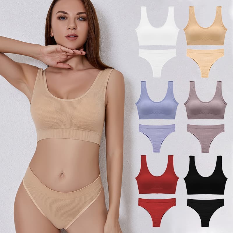 French-style Backless Bra Women's Wire-free Sexy Camisole Bra Set Plus Size Padded Deep U-back Bra