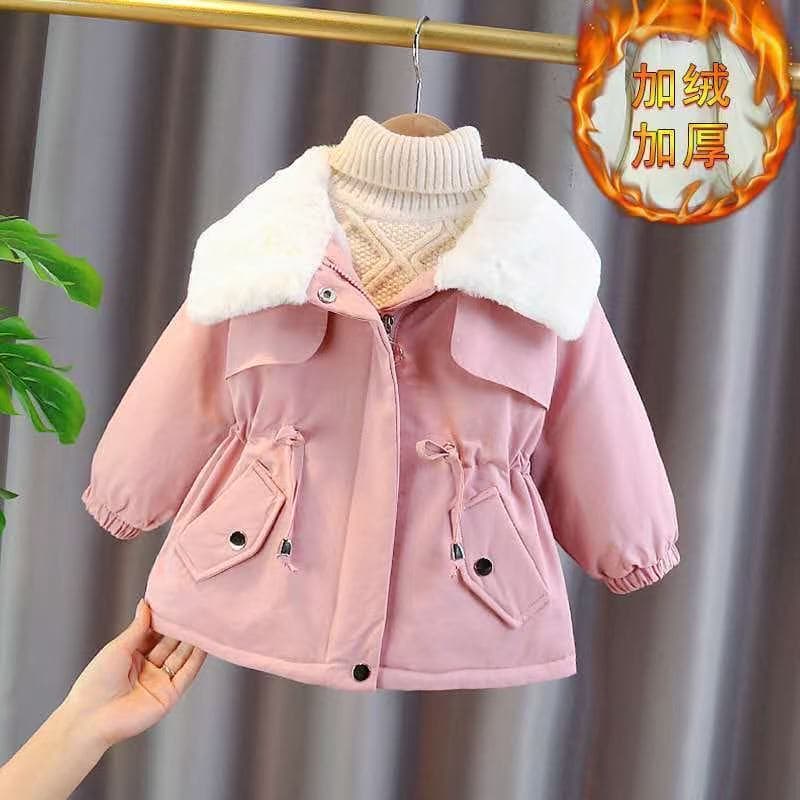 Girls' Puffer Coat Autumn Winter Cotton Padded Jacket New Fashionable Kids' Cotton Coat Winter Fleece-Lined Thick Outerwear