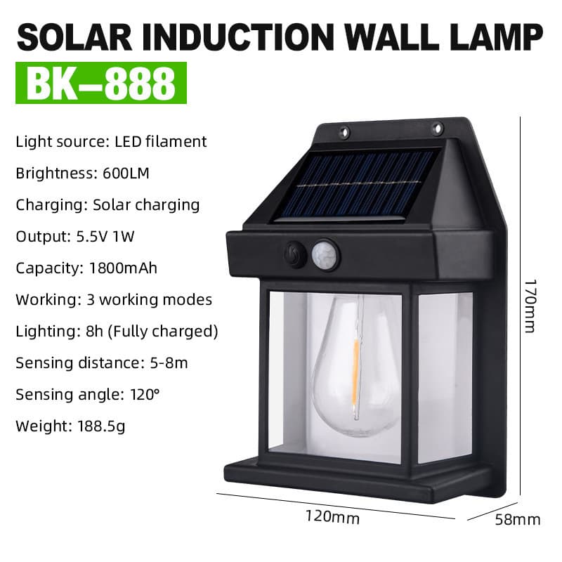 New Outdoor Solar Wall Light Waterproof Filament Lamp Motion Sensor Garden Villa Night Light Wall Lamp