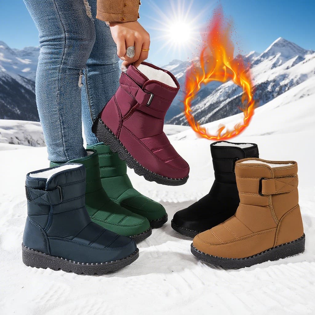 Women's Snow Boots Cross-Border Large Size 45 Winter New Warm Lined Cotton Boots Mid-Length Snow Boots PU Anti-Slip Sole