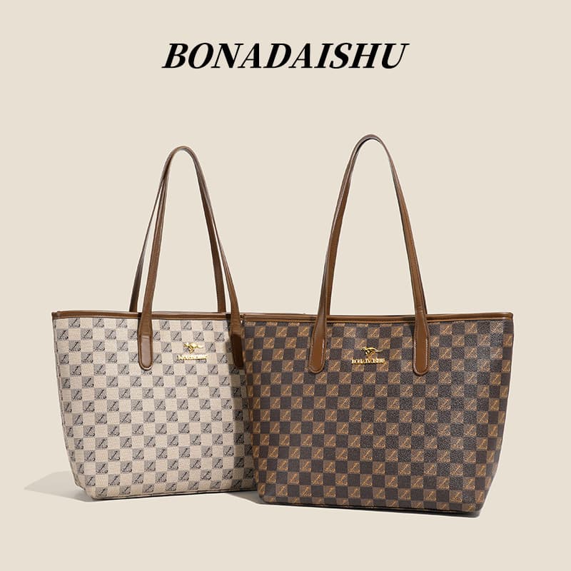 Cross-border Supply Checkerboard Large Capacity Tote Bag for Women Commuting Versatile Shoulder Fashionable Style