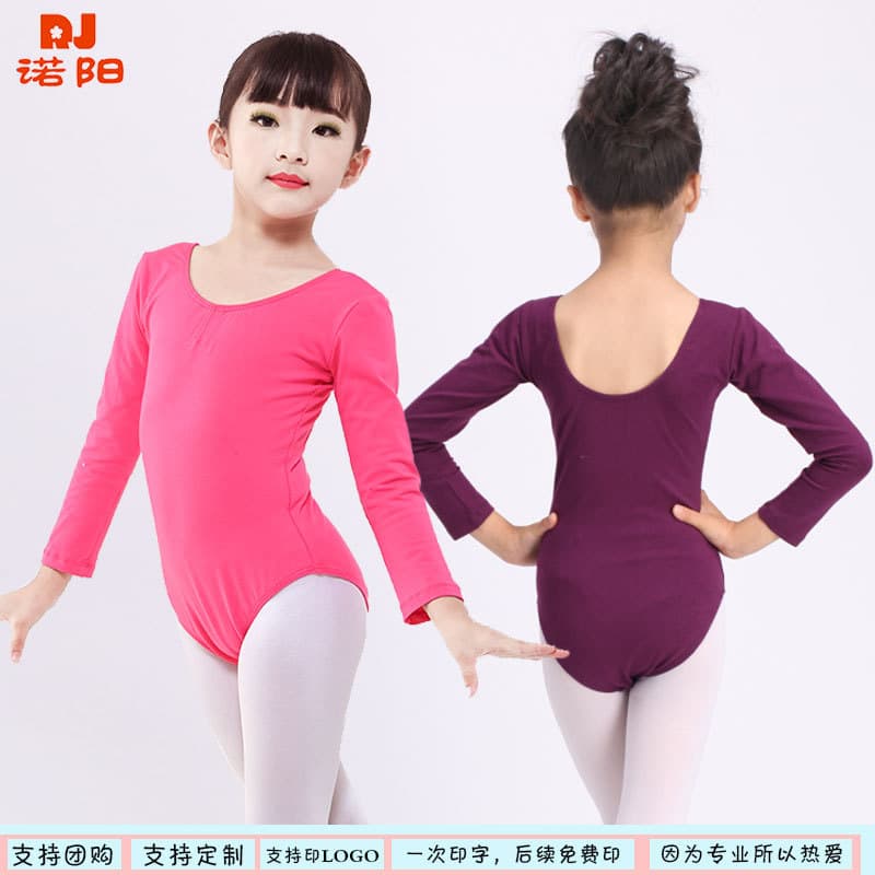 In Stock Wholesale Girls' Dancewear Cotton Long Sleeve One-Piece Dance Practice Leotard Exam Suit Bodysuit Spring Autumn Style