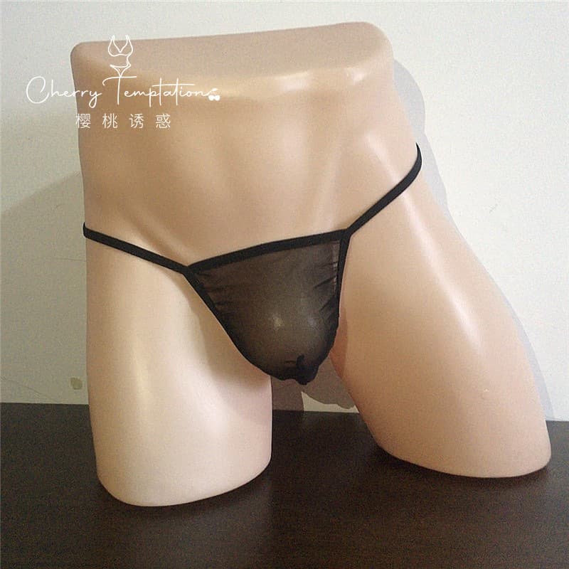 Men's Sexy Transparent Mesh Underwear Elastic Waist Triangle Briefs Cherry Temptation Intimate Apparel Comfortable Innerwear