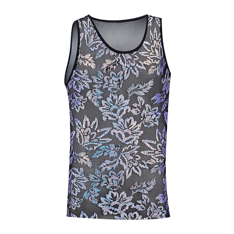 European and American party men's mesh sequin sleeveless vest party nightclub top sequin music festival stage costume