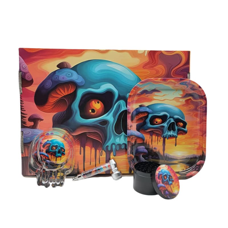 Cross-border Hot Selling Skull Ashtray Set Rolling Tray Metal Tobacco Pipe Grinder Ashtray Window Gift Box Set