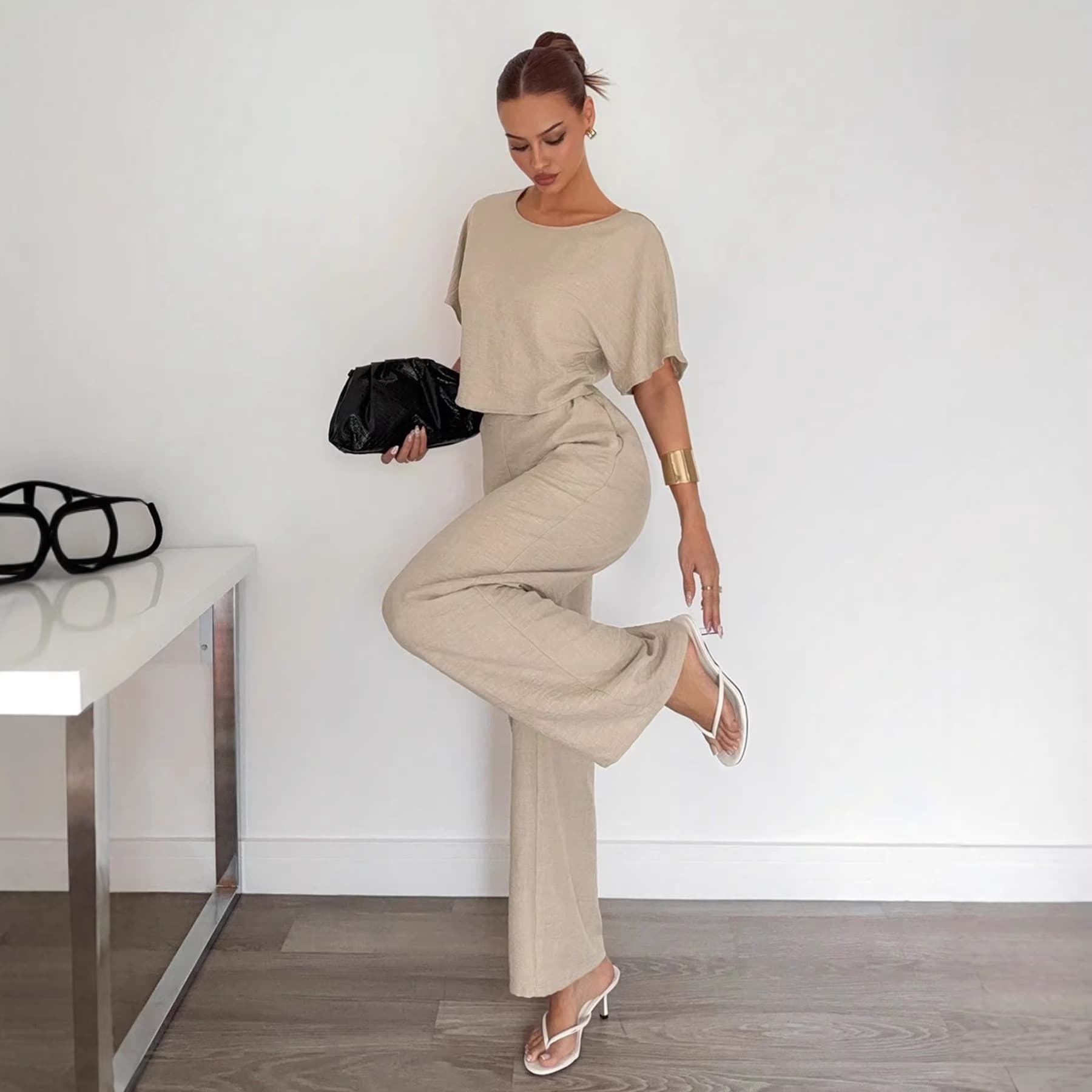 Cross-border Bestseller Short Sleeve Wide Leg Pants Set, AliExpress Amazon Fashion Two-Piece Outfit