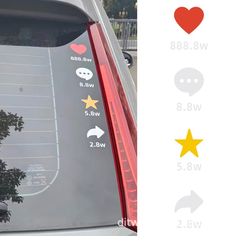Abstract Funny Likes Collection Comments Car Stickers Refrigerator Stickers Door and Window Stickers Douyin Little Red Heart Windshield Stickers