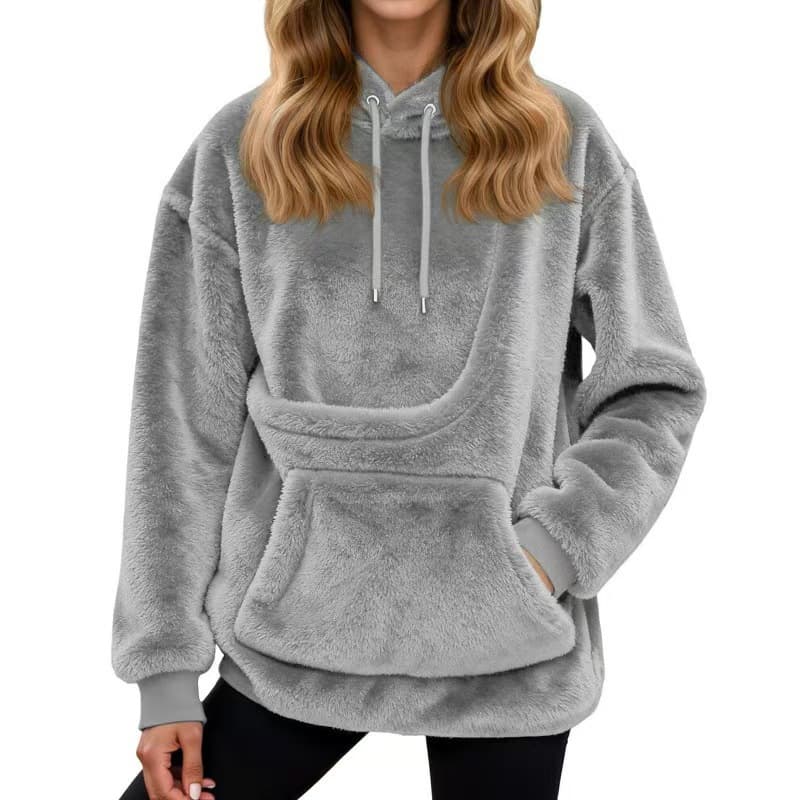 2026 New Fall/Winter Thickened Flannel Hooded Sweatshirt for Women Loose Pullover Warm Coat Cross-border Casual Top