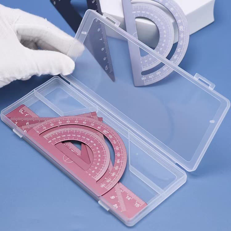 In-Stock Ruler Storage Box, Transparent Plastic Case for Aluminum Alloy Four-Piece Set Ruler Packaging, 15cm/20cm Sizes