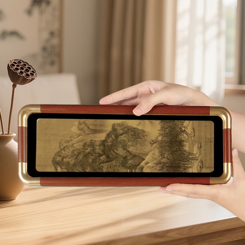 Fan Kuan Painting Solid Wood Imitation Bronze Rounded Corner Photo Frame Decoration Snow Mountain Xiao Temple Illustration Creative Decor