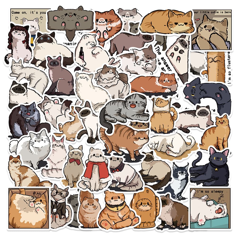 50 Original Cartoon "Meet the Kittens" Cute Stickers for Notebooks, Phone Cases, and Luggage, Waterproof