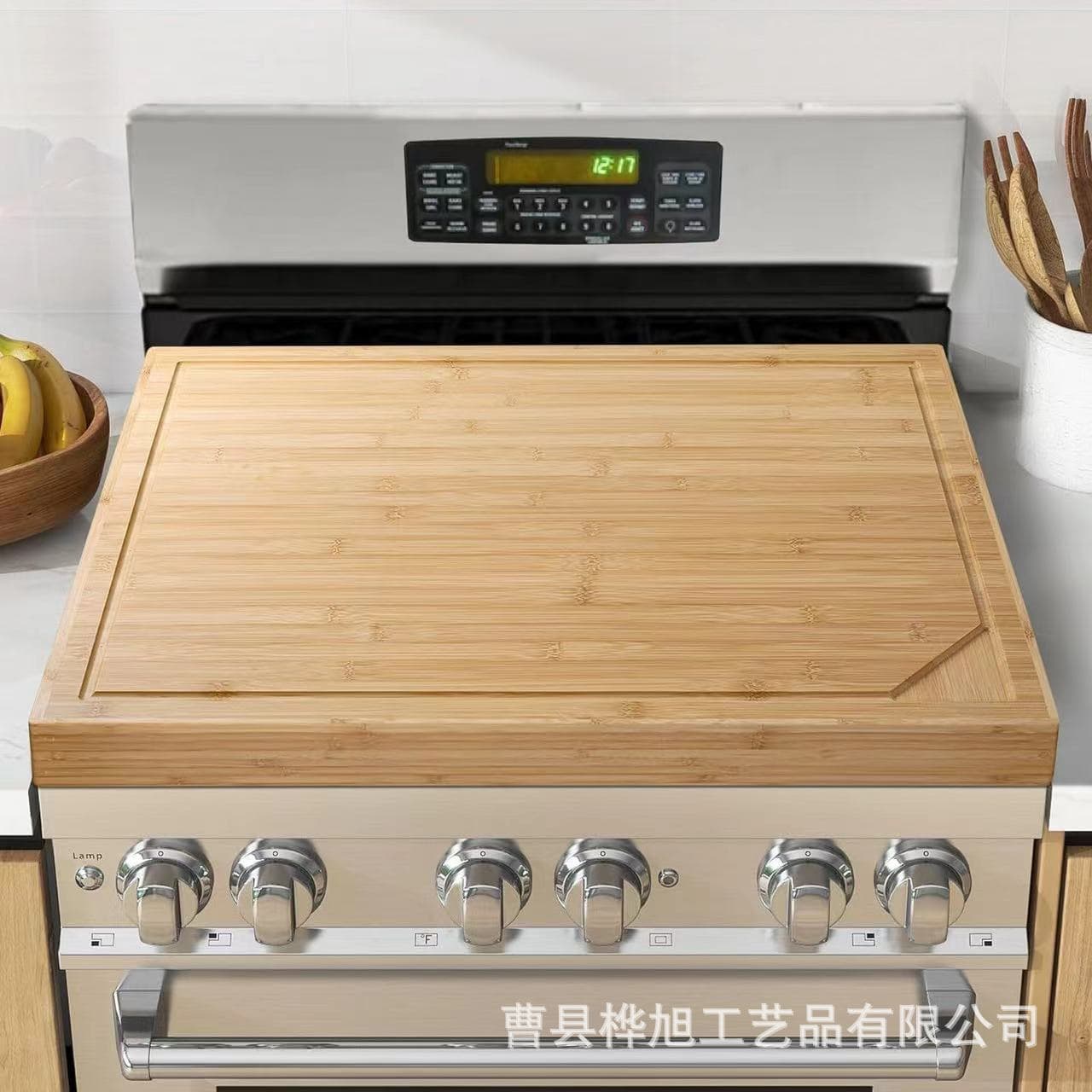 Solid Wood Kitchen Counter Tray, Cutting Board with Thickened Gas Stove Cover