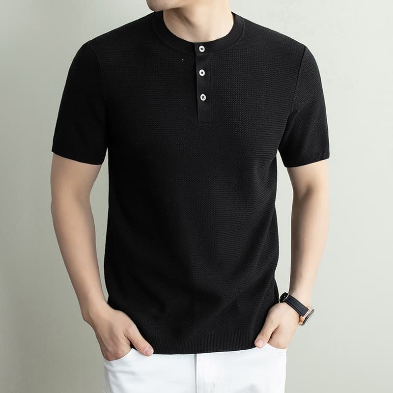 Tencel Linen Men's Short Sleeve Knit T-Shirt Spring Summer New Breathable Thin Round Neck Sweater Korean Style Base Layer Top